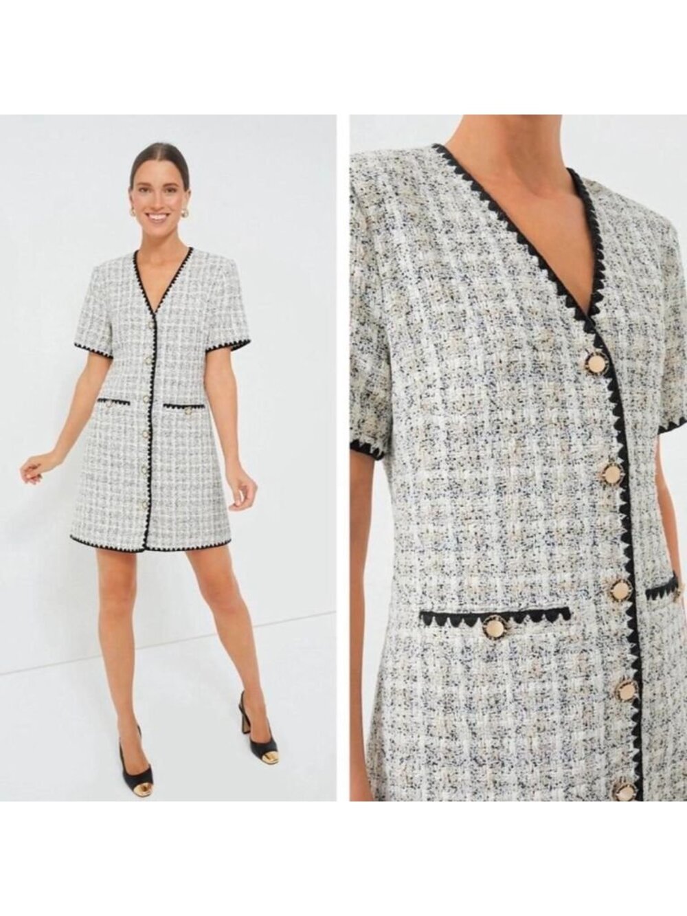 NWT Pomander Place Tuckernuck Josephine Black Gray Med Tweed Dress Elegant Chic